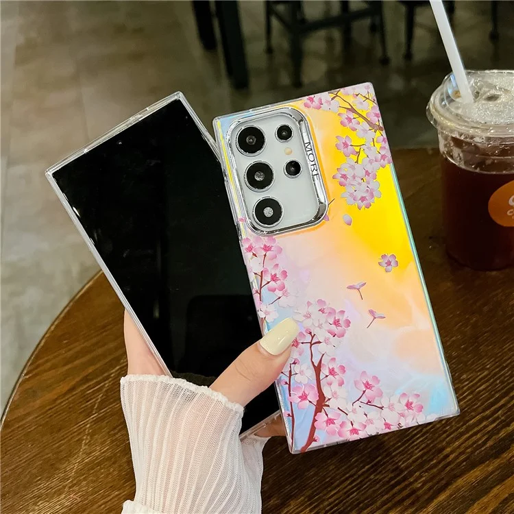 Para Samsung Galaxy S22 Ultra 5G Slim Case Funda con Patrón de Flores Efecto Láser Chapado - AH6