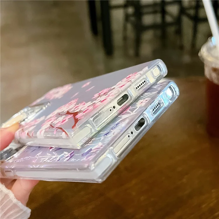 Para Samsung Galaxy S22 Ultra 5G Slim Case Funda con Patrón de Flores Efecto Láser Chapado - AH6