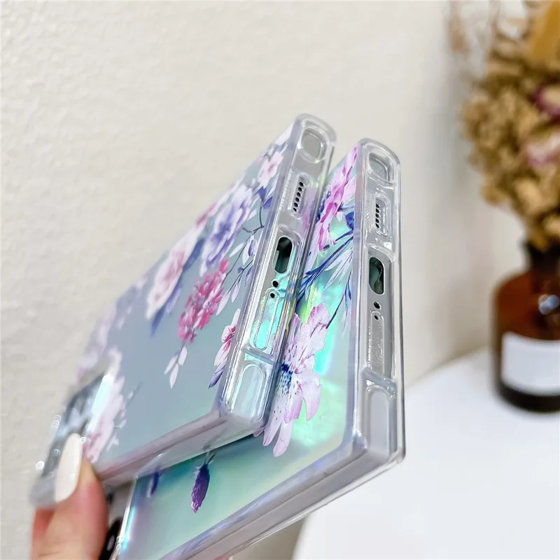 For Samsung Galaxy S22 Ultra 5G Slim Case Flower Pattern Electroplated Laser Effect Phone Cover - AH11