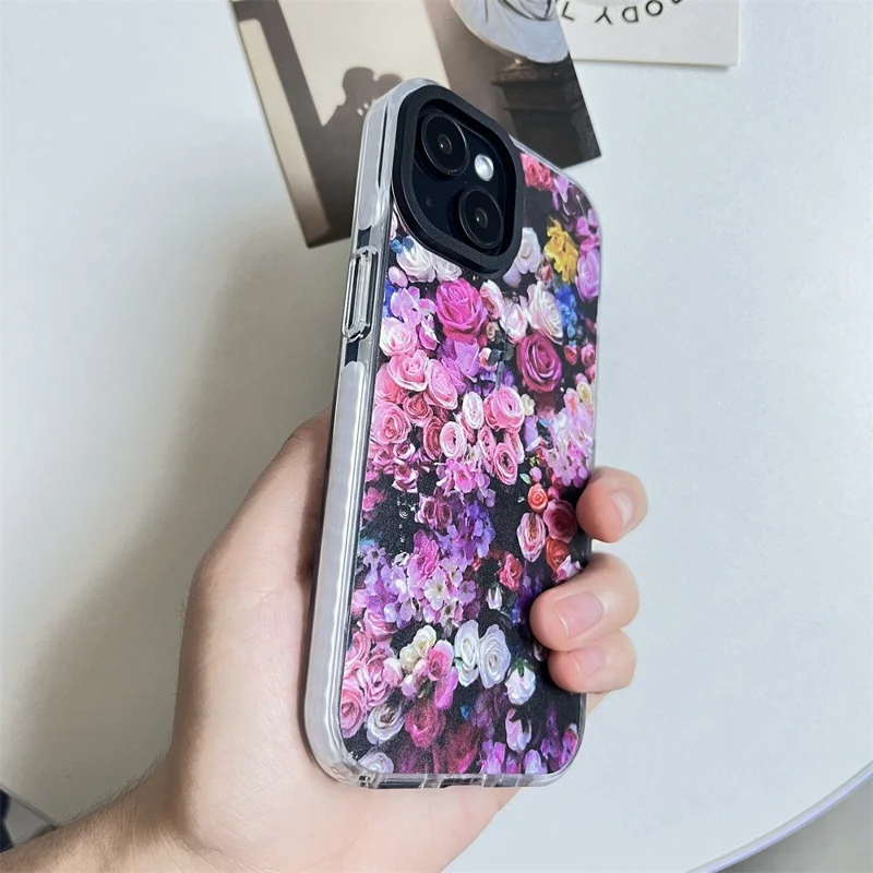 For iPhone 14 Cell Phone Case Colorful Pattern Shockproof Hard Acrylic Cover - Rose Garden