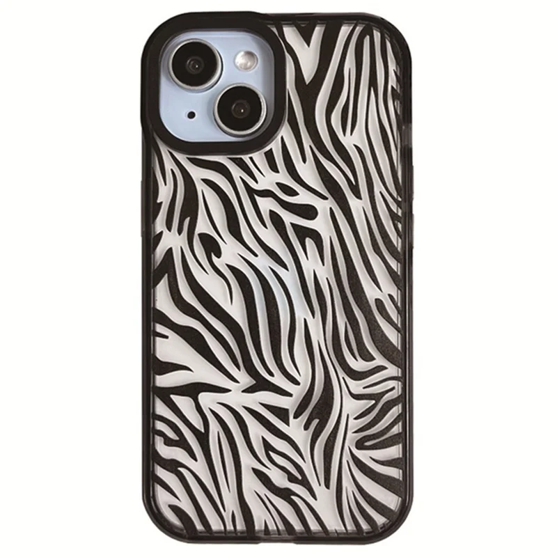 For iPhone 15 Plus Shockproof Acrylic Cover Cell Phone Case with Pattern Design - Zebra Print