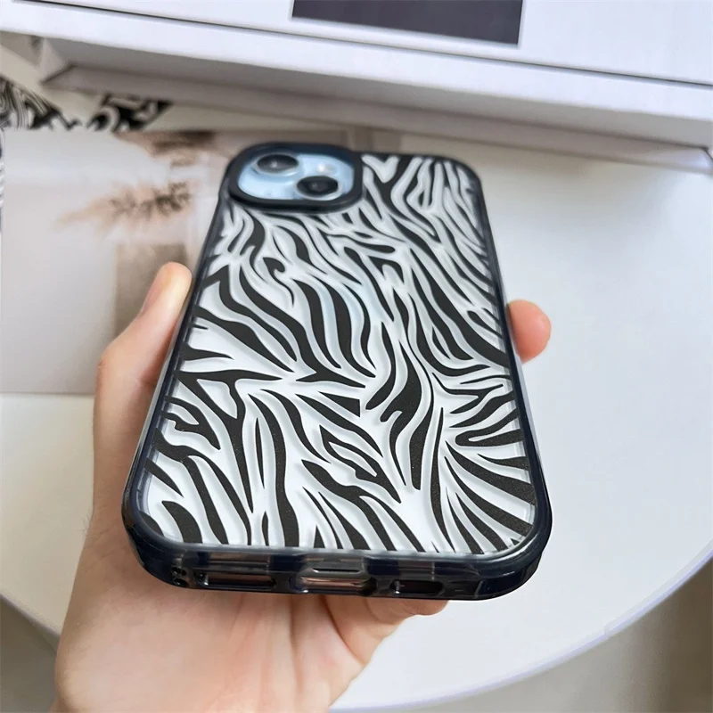For iPhone 15 Plus Shockproof Acrylic Cover Cell Phone Case with Pattern Design - Zebra Print