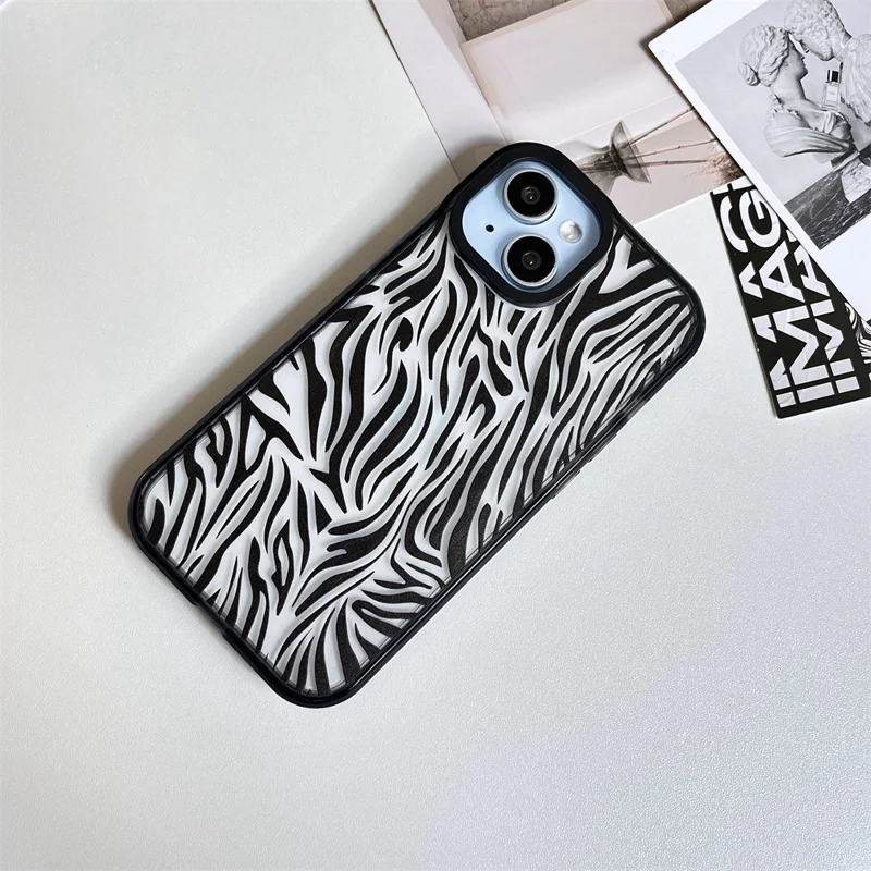 For iPhone 15 Plus Shockproof Acrylic Cover Cell Phone Case with Pattern Design - Zebra Print