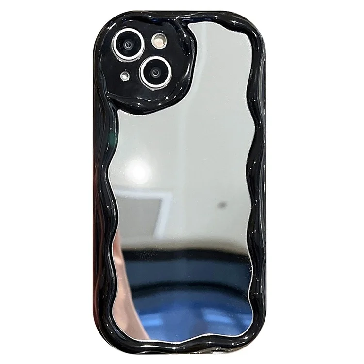 For iPhone 15 Plus Case Makeup Mirror Back Soft TPU Phone Cover - Black
