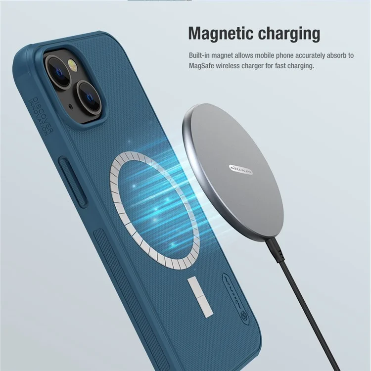 NILLKIN Frosted Shield Pro per iPhone 14 / iPhone 13 Hard PC Soft TPU Matte Phone Cover Magnetic Absorption Case - Nero