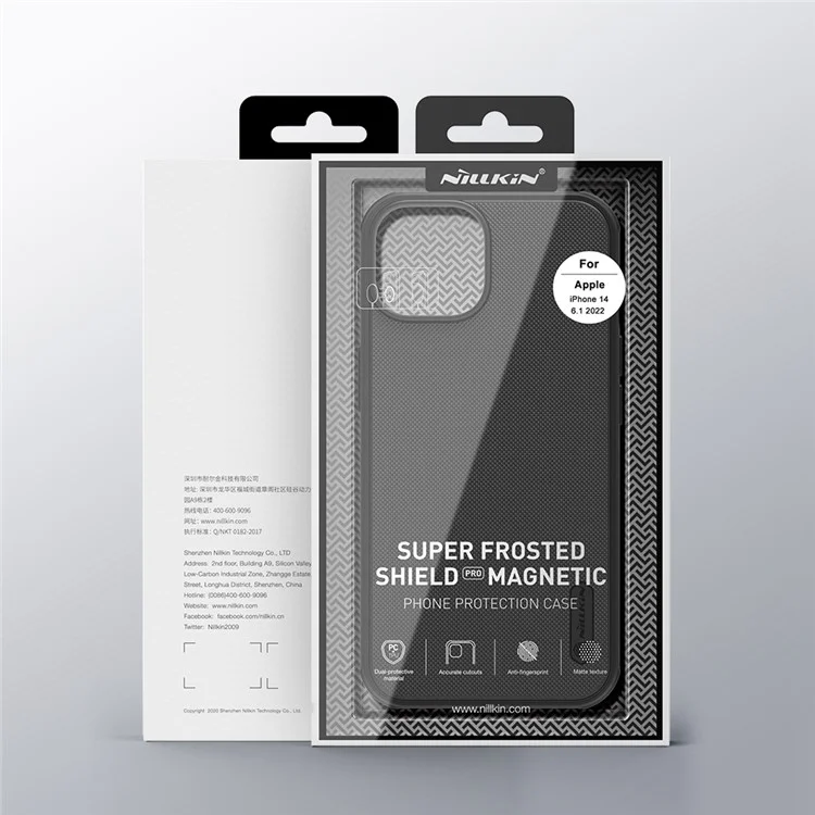 NILLKIN Frosted Shield Pro per iPhone 14 / iPhone 13 Hard PC Soft TPU Matte Phone Cover Magnetic Absorption Case - Nero