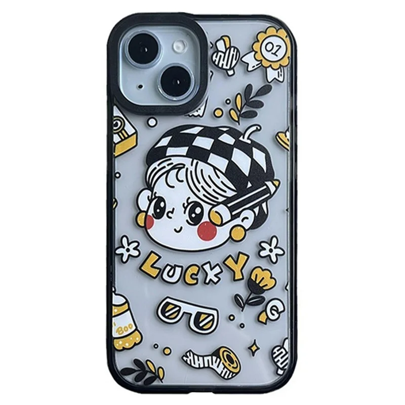 For iPhone 15 Case Lucky Girl Design Acrylic Hard Back Phone Cover