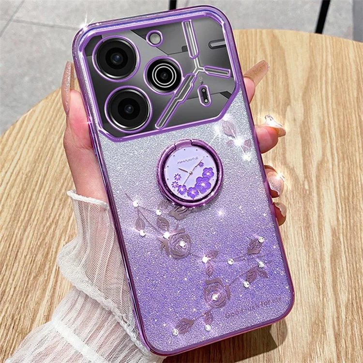 KADEM Für TECNO Pova 6 5G / Pova 6 Pro 5G Kickstand Case Rhinestone Soft TPU Phone Cover - Lila
