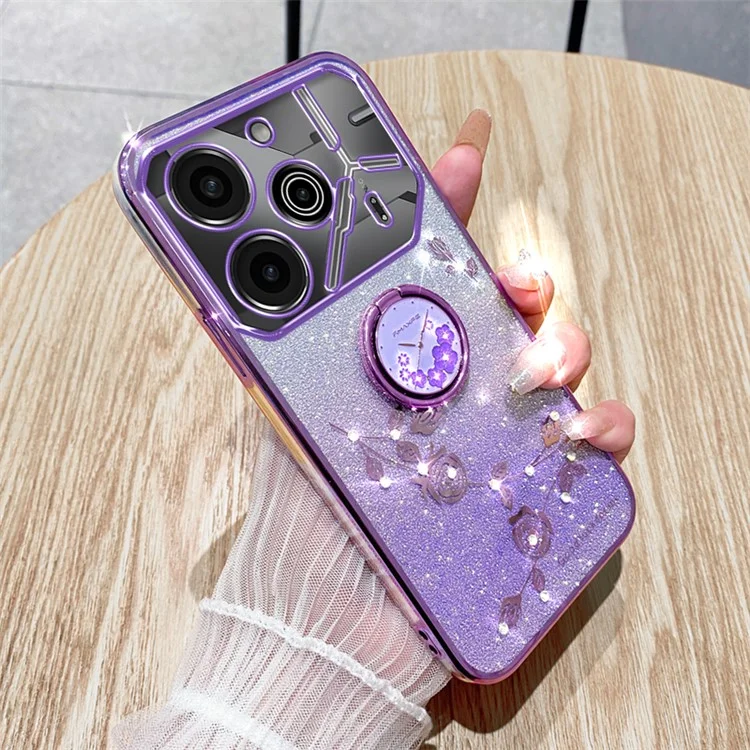 KADEM Für TECNO Pova 6 5G / Pova 6 Pro 5G Kickstand Case Rhinestone Soft TPU Phone Cover - Lila