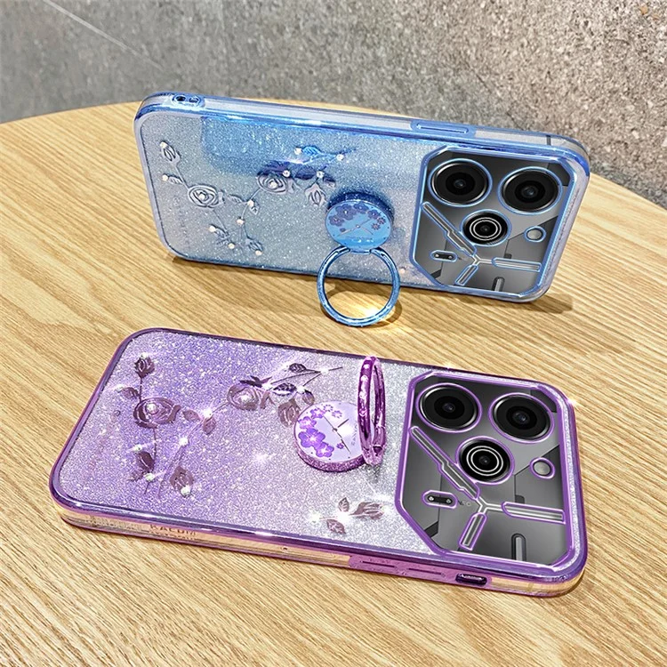 KADEM Für TECNO Pova 6 5G / Pova 6 Pro 5G Kickstand Case Rhinestone Soft TPU Phone Cover - Lila