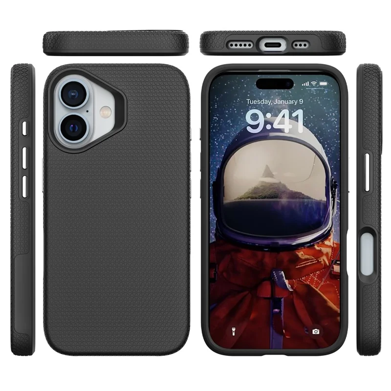 For iPhone 16 Case Anti-Drop TPU+PC Four Corner Phone Cover - Black