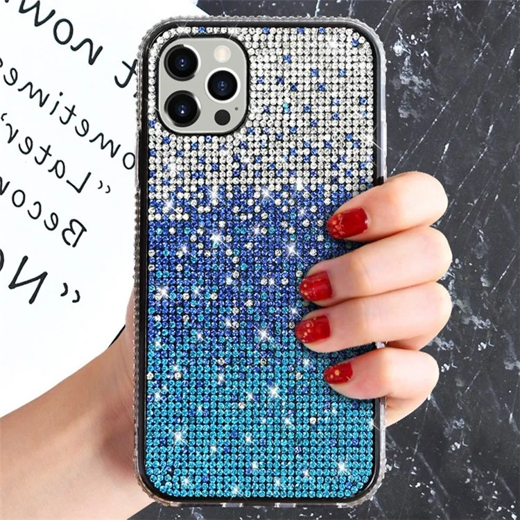 Für iPhone 14 Plus Gradient Glitter Sparkle Bling Case Rhinestone Decor TPU Protective Cover - Gradient Blue