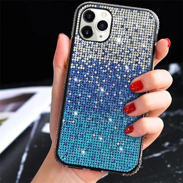 Für iPhone 14 Plus Gradient Glitter Sparkle Bling Case Rhinestone Decor TPU Protective Cover - Gradient Blue
