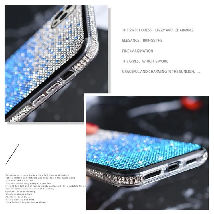Für iPhone 14 Plus Gradient Glitter Sparkle Bling Case Rhinestone Decor TPU Protective Cover - Gradient Blue