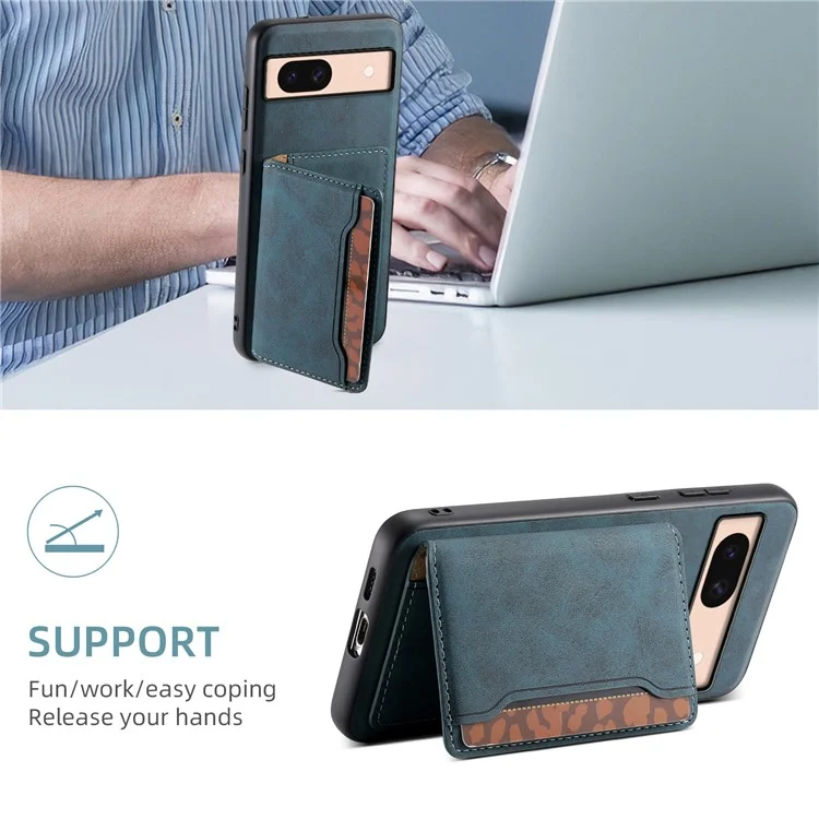 DENIOR D13 For Google Pixel 8a Case 2 in 1 Detachable Leather Phone Back Cover - Blue