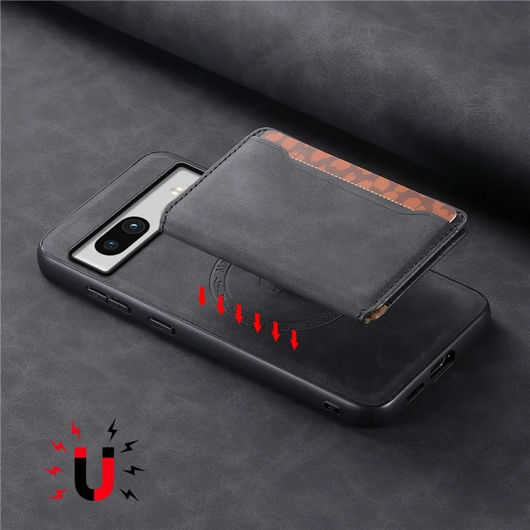 DENIOR D13 For Google Pixel 7a Case with Detachable Card Holder Leather Magnetic Phone Cover - Black