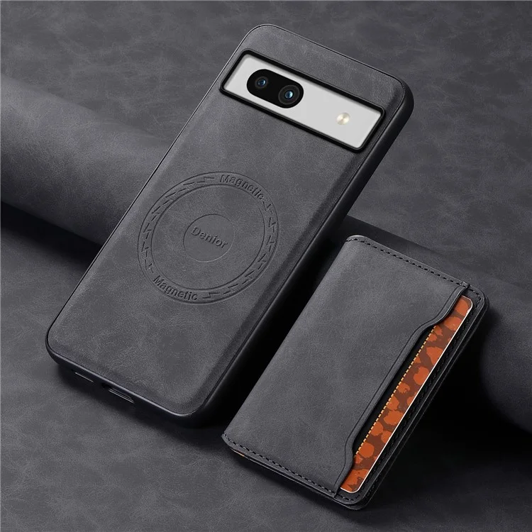 DENIOR D13 For Google Pixel 7a Case with Detachable Card Holder Leather Magnetic Phone Cover - Black