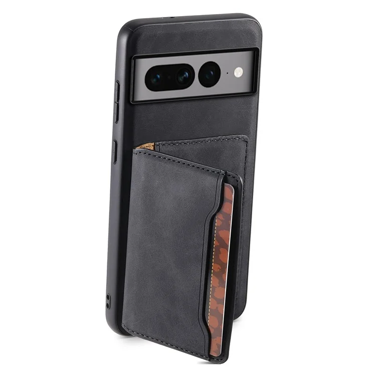 DENIOR D13 For Google Pixel 7 Pro 5G Case Compatible with MagSafe Leather Back Cover Kickstand Card Holder - Black