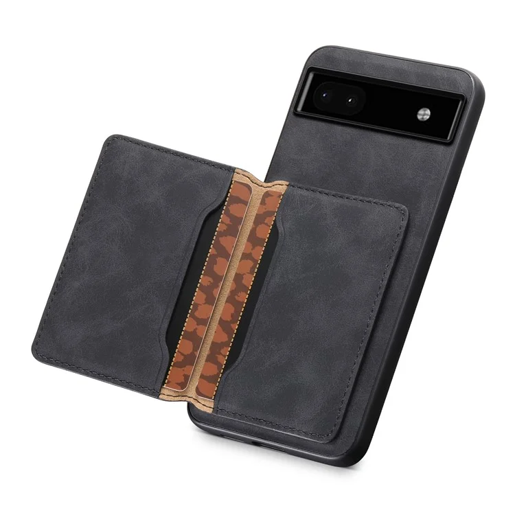 DENIOR D13 For Google Pixel 6a Kickstand Case PU+PC+TPU Phone Cover Detachable Card Bag - Black