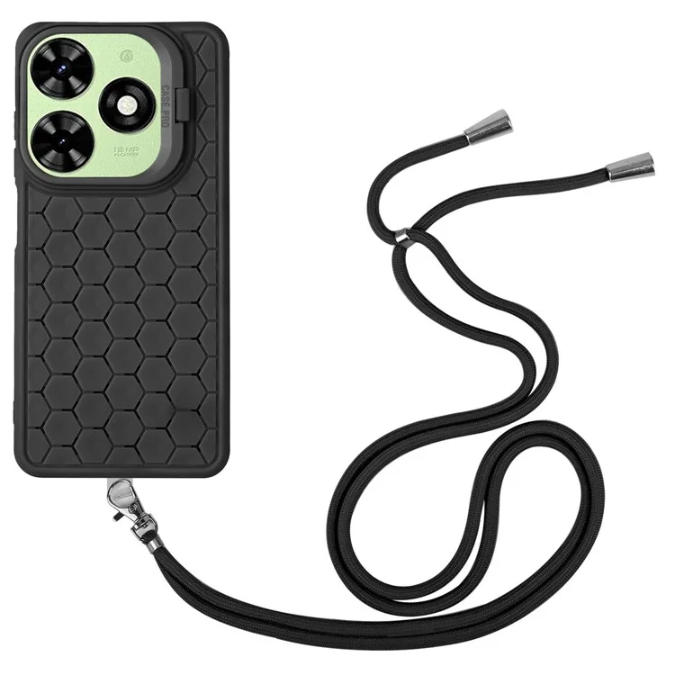 For Infinix Smart 8 4G TPU Case Kickstand Heat Dissipation Phone Cover with Lanyard - Black