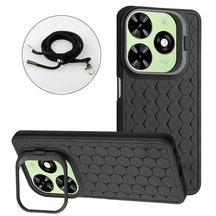 For Infinix Smart 8 4G TPU Case Kickstand Heat Dissipation Phone Cover with Lanyard - Black