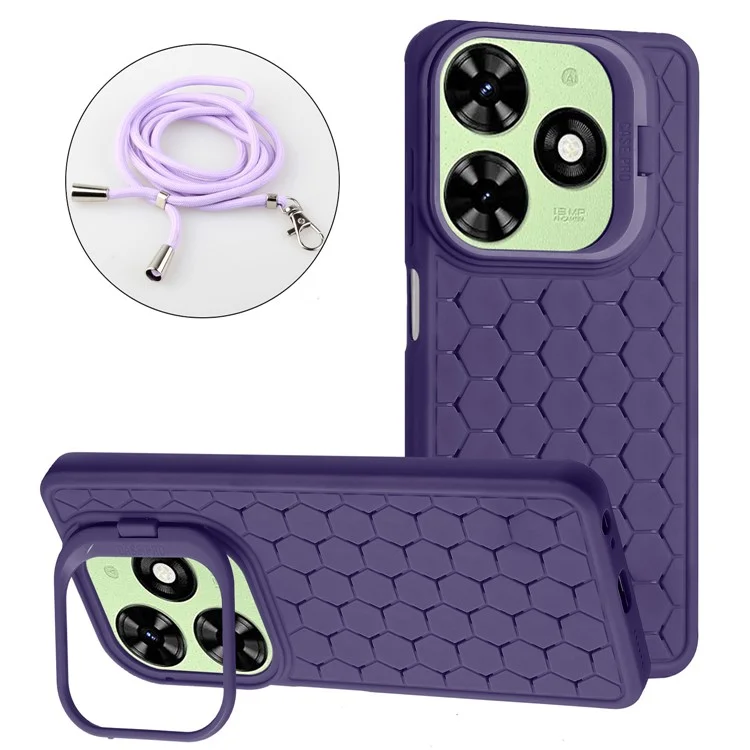 For Infinix Smart 8 4G TPU Case Kickstand Heat Dissipation Phone Cover with Lanyard - Purple