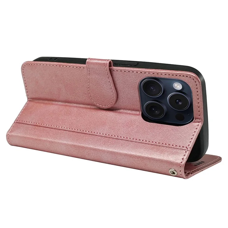 Für iPhone 13 Pro Case PU-Leder Kalbsnarbenstruktur Handyhülle mit Karten- / Bargeld-Slots - Roségold