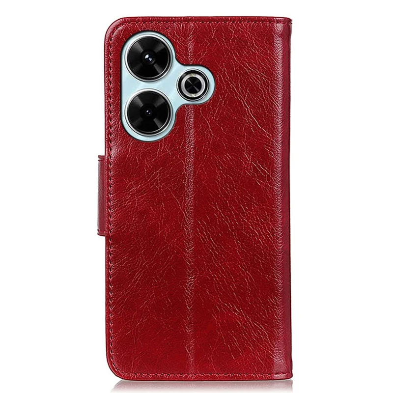For Xiaomi Redmi 13 5G / 13 4G Case Nappa Texture Split Leather Phone Cover Wallet Book Flip Stand - Red