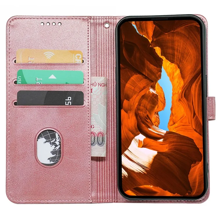 Para Samsung Galaxy A25 5G (Global) (161.0 X 76.5 X 8.3mm) Funda de Teléfono de Cuero con Soporte de Visualización Horizontal - Oro Rosa
