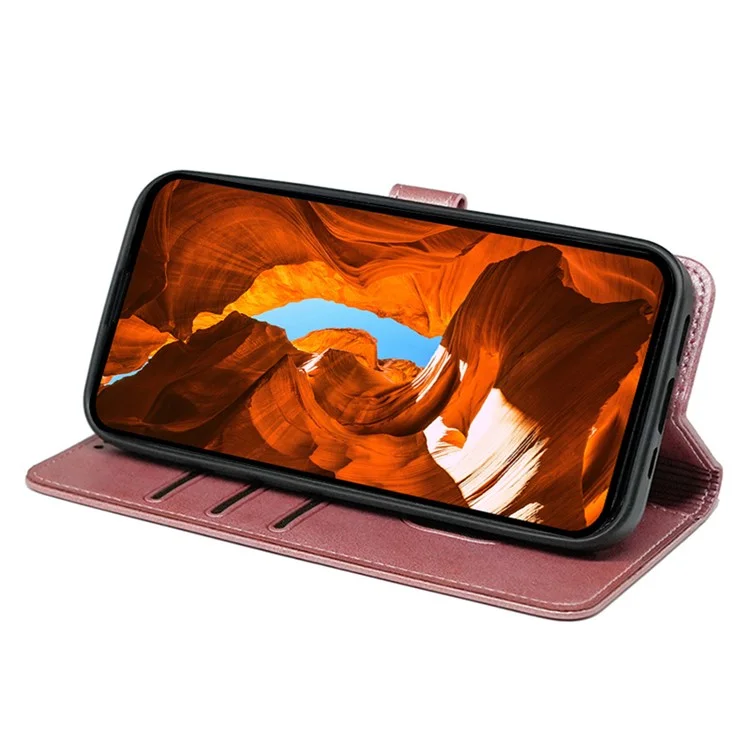 Para Samsung Galaxy A25 5G (Global) (161.0 X 76.5 X 8.3mm) Funda de Teléfono de Cuero con Soporte de Visualización Horizontal - Oro Rosa
