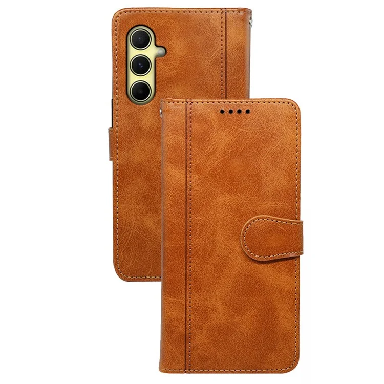 Чехол-книжка с подставкой для Samsung Galaxy S24, кожаный, с фактурой телячьей кожи - желтый