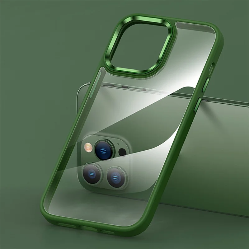 Protective Case for iPhone 14 Pro TPU+PC Phone Cover Anti-Drop Slim Case with Metal Button / Lens Frame - Transparent