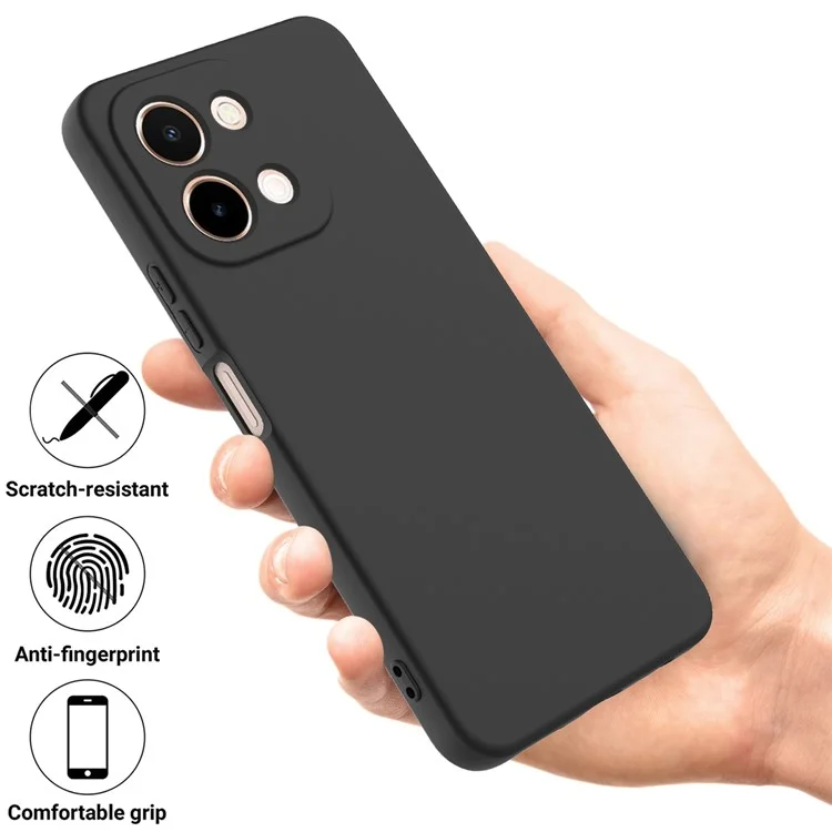 Für vivo Y28 4G-Hülle Flüssigsilikon-Handyhülle mit Handschlaufe - Schwarz