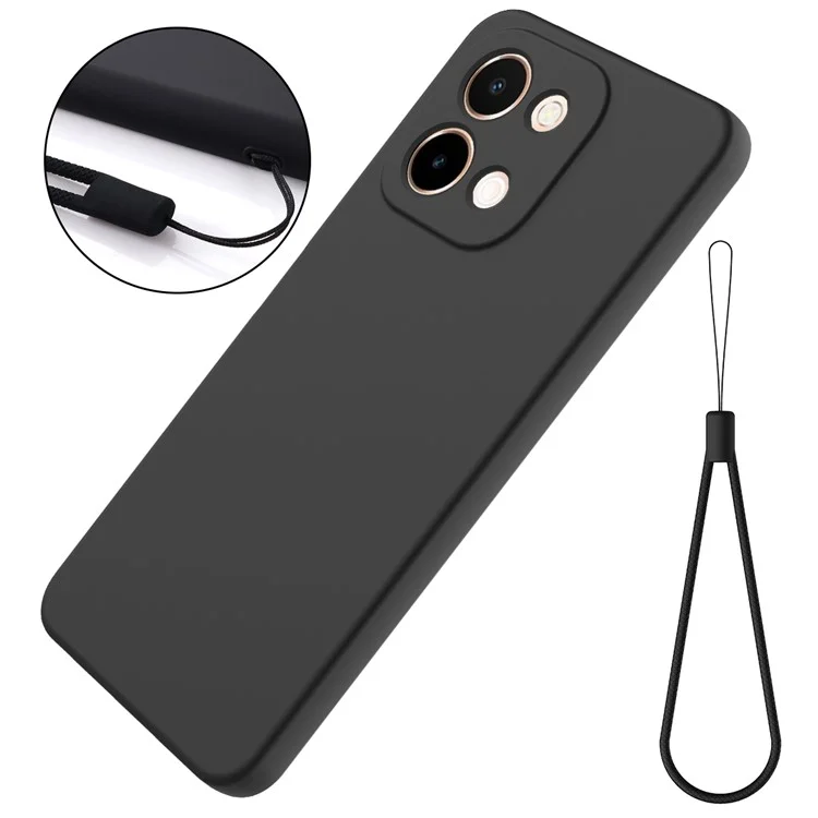 Für vivo Y28 4G-Hülle Flüssigsilikon-Handyhülle mit Handschlaufe - Schwarz