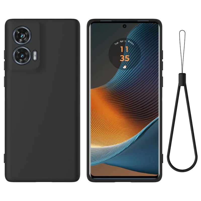 For Motorola Edge 50 Fusion 5G Case with Hand Strap Liquid Silicone Phone Cover - Black