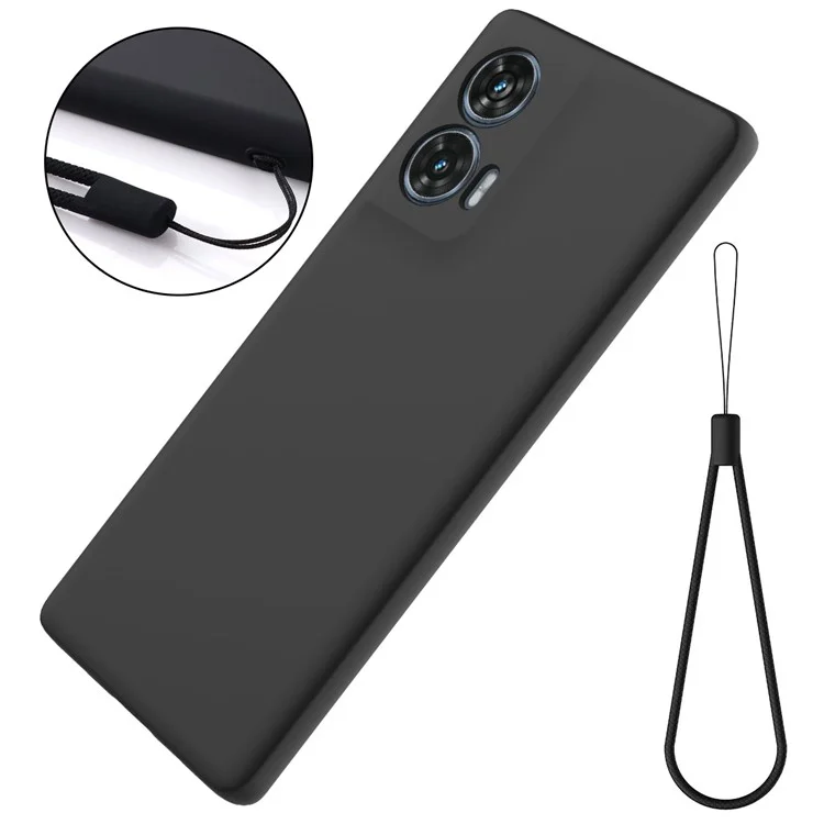 For Motorola Edge 50 Fusion 5G Case with Hand Strap Liquid Silicone Phone Cover - Black