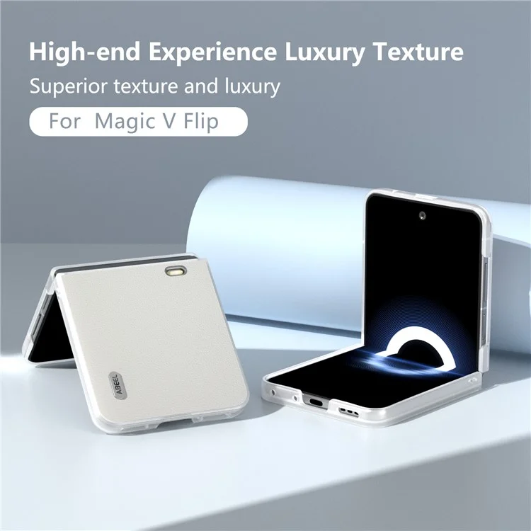 ABEEL For Honor Magic V Flip 5G Case Matte Grip Genuine Cow Leather+PC Phone Cover - White