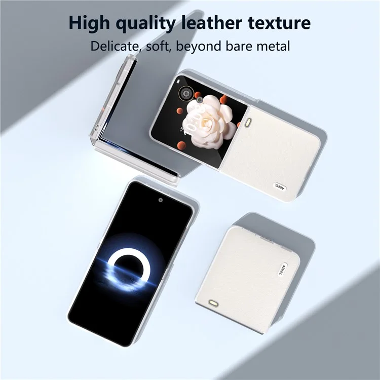 ABEEL For Honor Magic V Flip 5G Case Matte Grip Genuine Cow Leather+PC Phone Cover - White