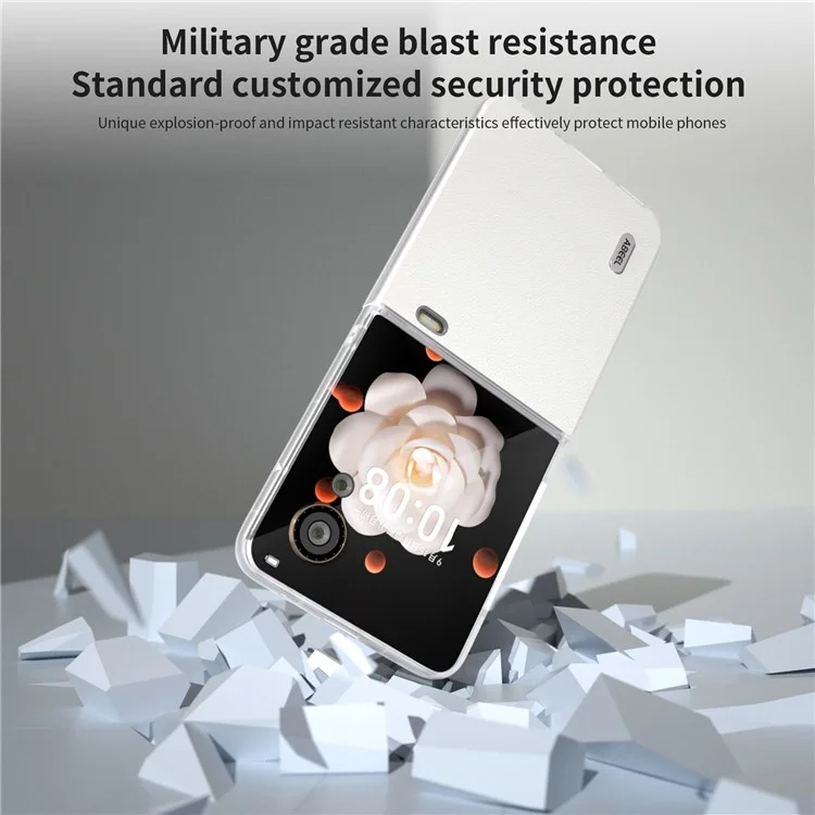 ABEEL For Honor Magic V Flip 5G Case Matte Grip Genuine Cow Leather+PC Phone Cover - White