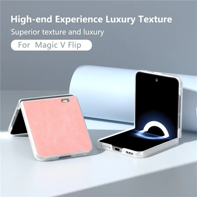 Capa Para Honor Magic V Flip 5G PU Couro Revestido PC Dobrável Capa de Telefone Matte Edge - Rosa