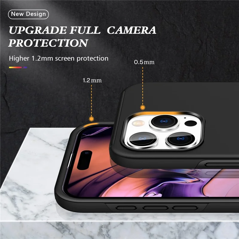 For iPhone 16 Pro Case Kickstand PC+TPU Phone Cover Magnetic Car Mount - Black