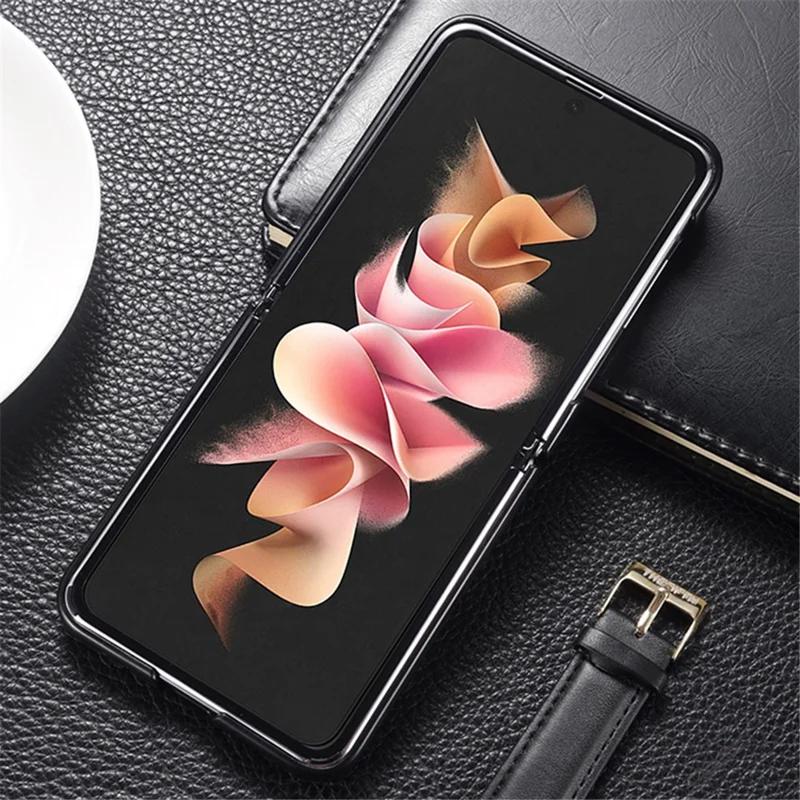 For Samsung Galaxy Z Flip7 FE 5G / Z Flip6 5G Case Cowhide Leather + PC Folding Phone Cover - Black