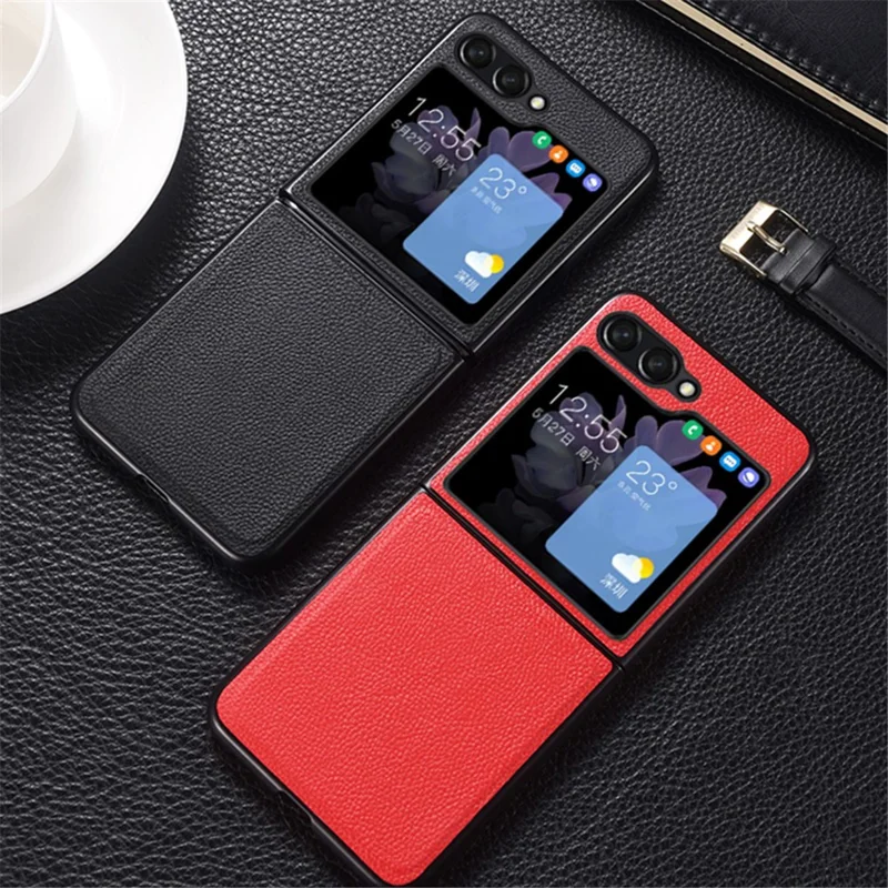 For Samsung Galaxy Z Flip7 FE 5G / Z Flip6 5G Case Cowhide Leather + PC Folding Phone Cover - Black