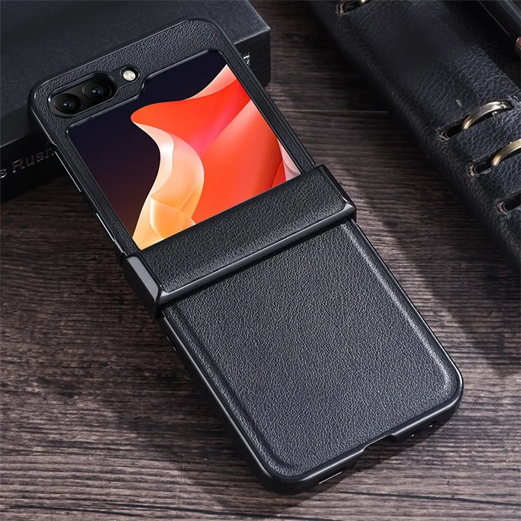 Para Samsung Galaxy Z Flip6 5G Case PU Leather+PC Hinge Protection Phone Cover - Preto