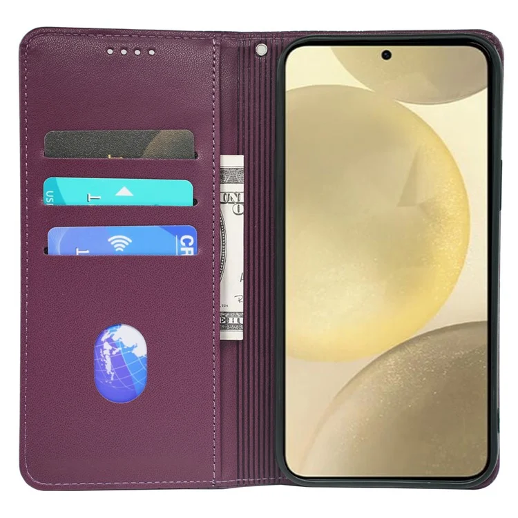 Para Samsung Galaxy A34 5G Case Four Leaves Clover Leather Phone Cover Wallet - Dark Purple