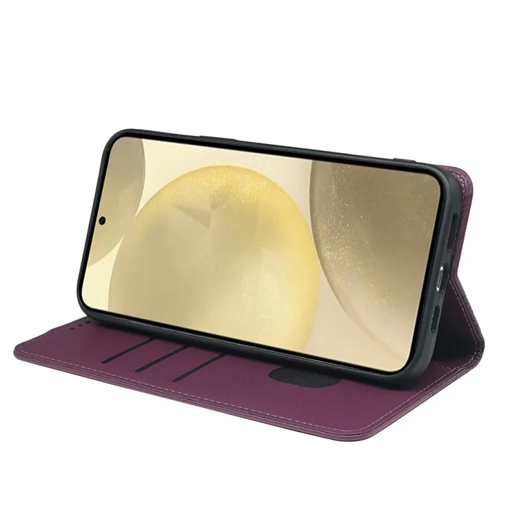Para Samsung Galaxy A34 5G Case Four Leaves Clover Leather Phone Cover Wallet - Dark Purple