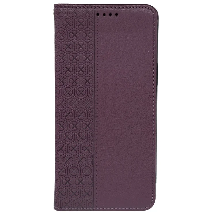 Para Samsung Galaxy A34 5G Case Four Leaves Clover Leather Phone Cover Wallet - Dark Purple