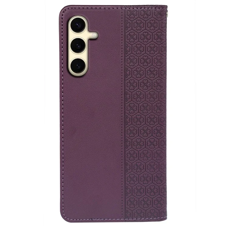 Para Samsung Galaxy A34 5G Case Four Leaves Clover Leather Phone Cover Wallet - Dark Purple