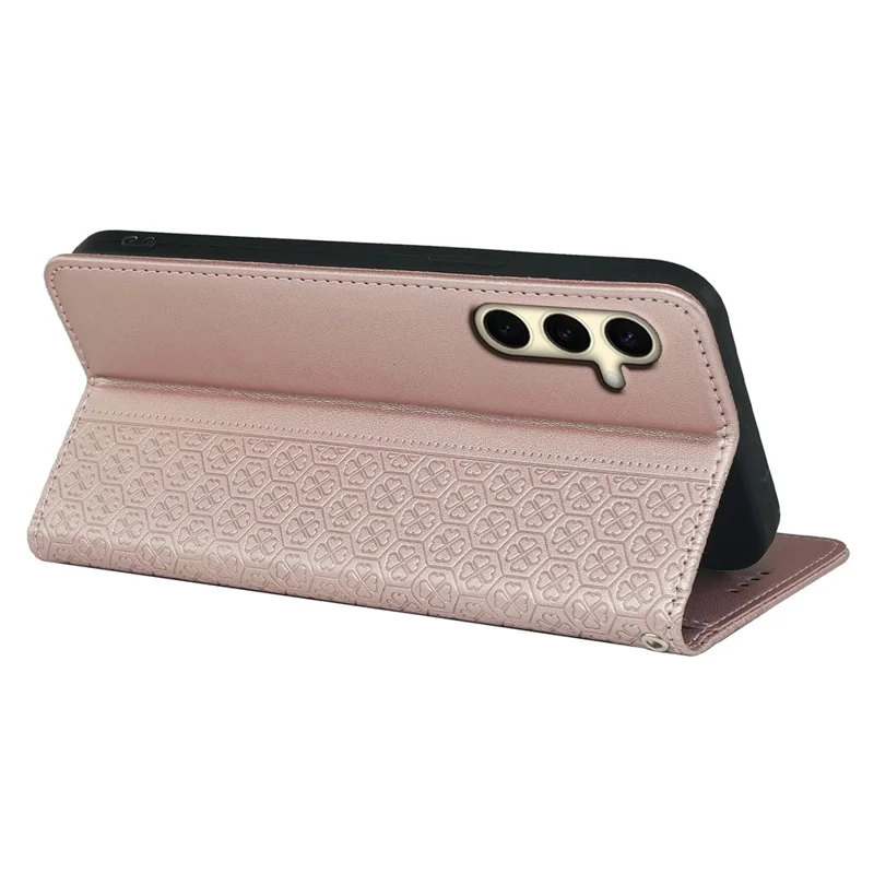For Samsung Galaxy A14 4G / 5G Case Four-Leaf Clover Wallet Leather Phone Cover - Rose Gold