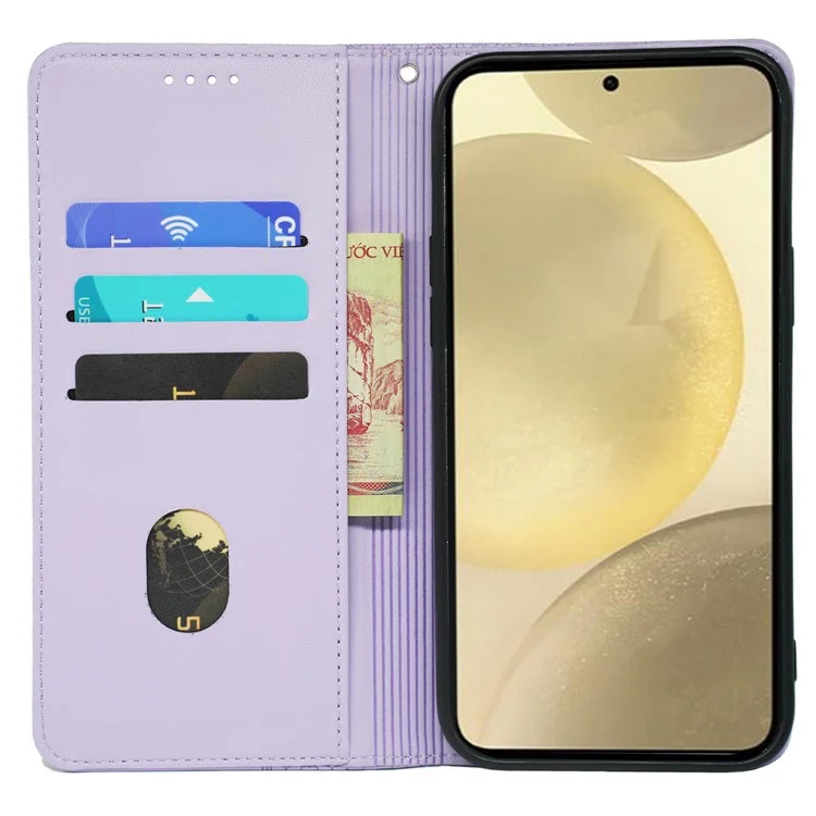 Para Samsung Galaxy S24 Wallet Case Quatro Folhas de Trevo Padrão de Couro Capa de Telefone - Roxo Claro